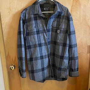 Carhartt Men's Black and Gray Checkered Shirt Jacket